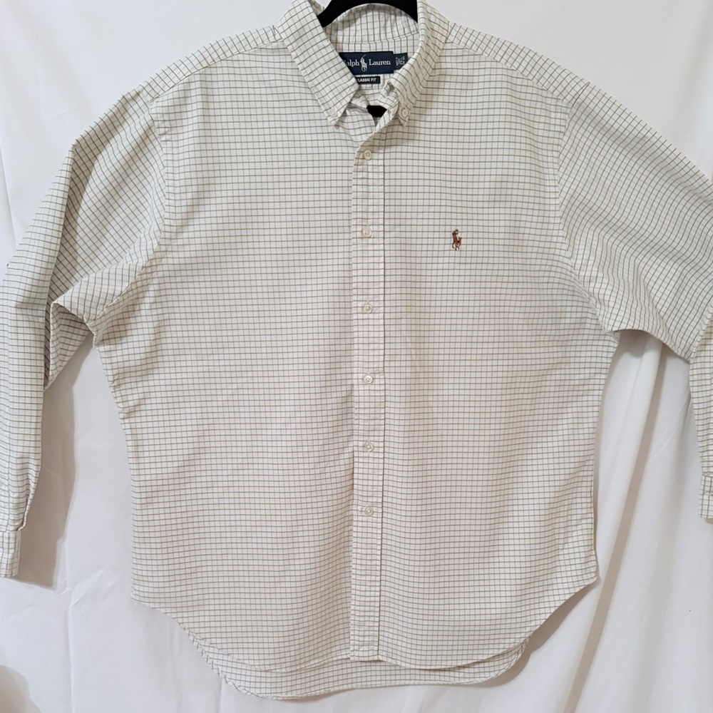 RALPH LAUREN Beige Plaid Button Down XL CLASSIC FIT